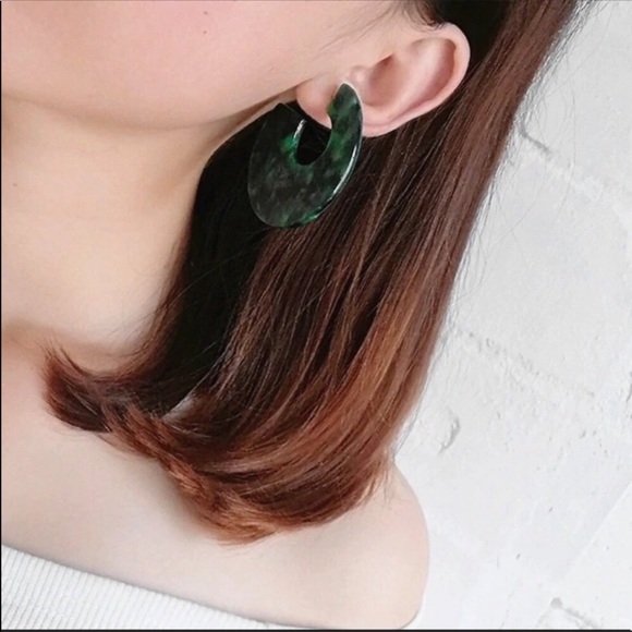 Big Green Acrylic Geometric Earrings - Picture 6 of 7
